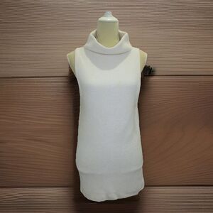 Free People Ivory Tunic Sweater Women's XS Ottoman Sleeveless Mock Neck Ribbed
